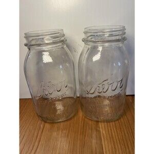 Antique Kerr Self Sealing Mason Jars Set of 2 Clear Glass Canning Embossed